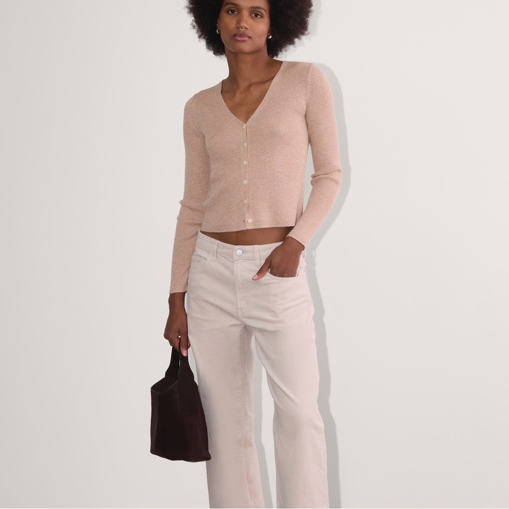 Everlane Soft Blush Ribbed V-Neck Button Cardigan